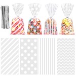 Aneco 100 Pack White Cellophane Plastic 10.6 x 5.1 Inch Candy Gift Goodie with Twist Ties for Valentine, Birthday, Gift Cookie Snack Packing Party Favor Supplies