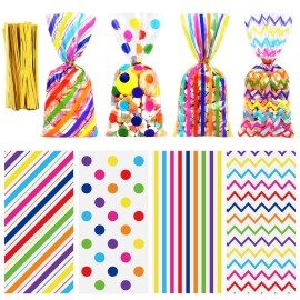 Aneco 100 Pack Rainbow Cellophane Bags 10.6 x 5.1 Inch Plastic Candy Bags Gift Bags Goodie Bags with Twist Ties for Valentine, Birthday, Gift Cookie Snack Packing Party Favor Supplies