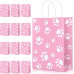 Blulu 20 Pcs Puppy Dog Paw Gift Bags with Paper Twist Handles, Dog Gift Paper Paw Treat Goodie Bags for PET Treat Party Favor, 6.3 x 3.1 x 8.6 Inch(Pink Backing)