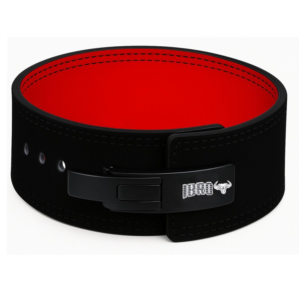 IBRO Powerlifting Lever Gym Belt - Power 10MM Extreme Heavy Duty Genuine Leather Belts - Squats Deadlifts Bodybuilding Weight Lifting IPF Power Lifting Strongman for Men BlackRed XL