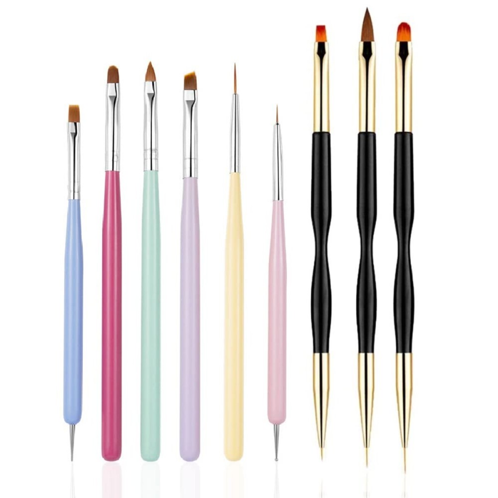 FULINJOY 6 PCS Nail Art Brushes Set with 3 PCS Nail Painting Brushes, Double Ended Brush and Dotting Tool Kit, Nail Art Design Tools