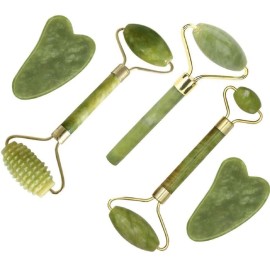 fuvooi Jade Gua Sha Facial Massager Set - 5 in 1 Skin Care Tools with Roller and Massager