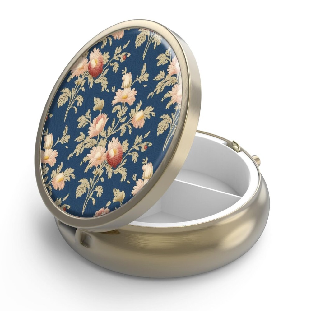 Pill Case Pill Box with Mirror Retro 3 Compartment Small Pill Case for Purse or Pocket Bronze Small Roud Pill Box or Vitamins, Fish Oil, Supplements, Pill Containe Travel GiftsRetro Rose Floral