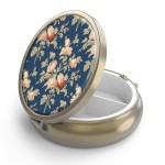 Pill Case Pill Box with Mirror Retro 3 Compartment Small Pill Case for Purse or Pocket Bronze Small Roud Pill Box or Vitamins, Fish Oil, Supplements, Pill Containe Travel GiftsRetro Rose Floral