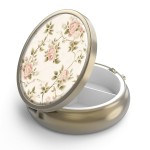 Pill Case Pill Box with Mirror Retro 3 Compartment Small Pill Case for Purse or Pocket Bronze Small Roud Pill Box or Vitamins, Fish Oil, Supplements, Pill Containe Travel GiftsVintage Floral