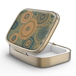 Pill Case Pill Box with Mirror Retro 2 Compartment Small Pill Case for Purse or Pocket Bronze Rectangular Pill Box or Vitamins, Fish Oil, Supplements, Pill Containe Travel GiftsRetro Mandala