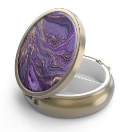 Pill Case Pill Box with Mirror Retro 3 Compartment Small Pill Case for Purse or Pocket Bronze Small Roud Pill Box or Vitamins, Fish Oil, Supplements, Pill Containe Travel GiftsGold Marble