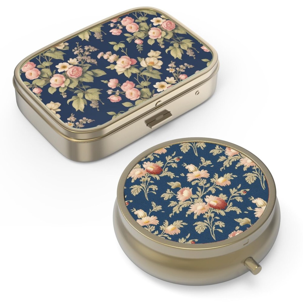 Pill Case Pill Box with Mirror Retro Small Pill Case for Purse or Pocket Bronze Pill Box or Vitamins, Fish Oil, Supplements, Pill Containe Travel Gifts2PCS