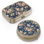 Pill Case Pill Box with Mirror Retro Small Pill Case for Purse or Pocket Bronze Pill Box or Vitamins, Fish Oil, Supplements, Pill Containe Travel Gifts2PCS