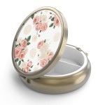 Pill Case Pill Box with Mirror Retro 3 Compartment Small Pill Case for Purse or Pocket Bronze Small Roud Pill Box or Vitamins, Fish Oil, Supplements, Pill Containe Travel GiftsRetro Pink Floral