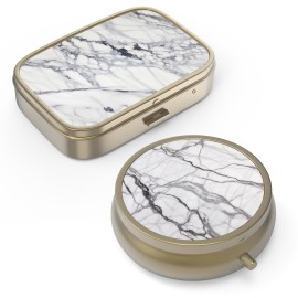 Pill Case Pill Box with Mirror Retro Small Pill Case for Purse or Pocket Bronze Pill Box or Vitamins, Fish Oil, Supplements, Pill Containe Travel Gifts2PCS