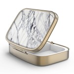 Pill Case Pill Box with Mirror Retro 2 Compartment Small Pill Case for Purse or Pocket Bronze Rectangular Pill Box or Vitamins, Fish Oil, Supplements, Pill Containe Travel GiftsWhite Marble
