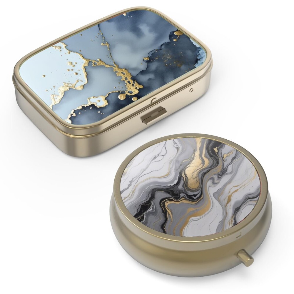 Pill Case Pill Box with Mirror Retro Small Pill Case for Purse or Pocket Bronze Pill Box or Vitamins, Fish Oil, Supplements, Pill Containe Travel Gifts2PCS