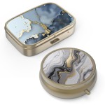 Pill Case Pill Box with Mirror Retro Small Pill Case for Purse or Pocket Bronze Pill Box or Vitamins, Fish Oil, Supplements, Pill Containe Travel Gifts2PCS