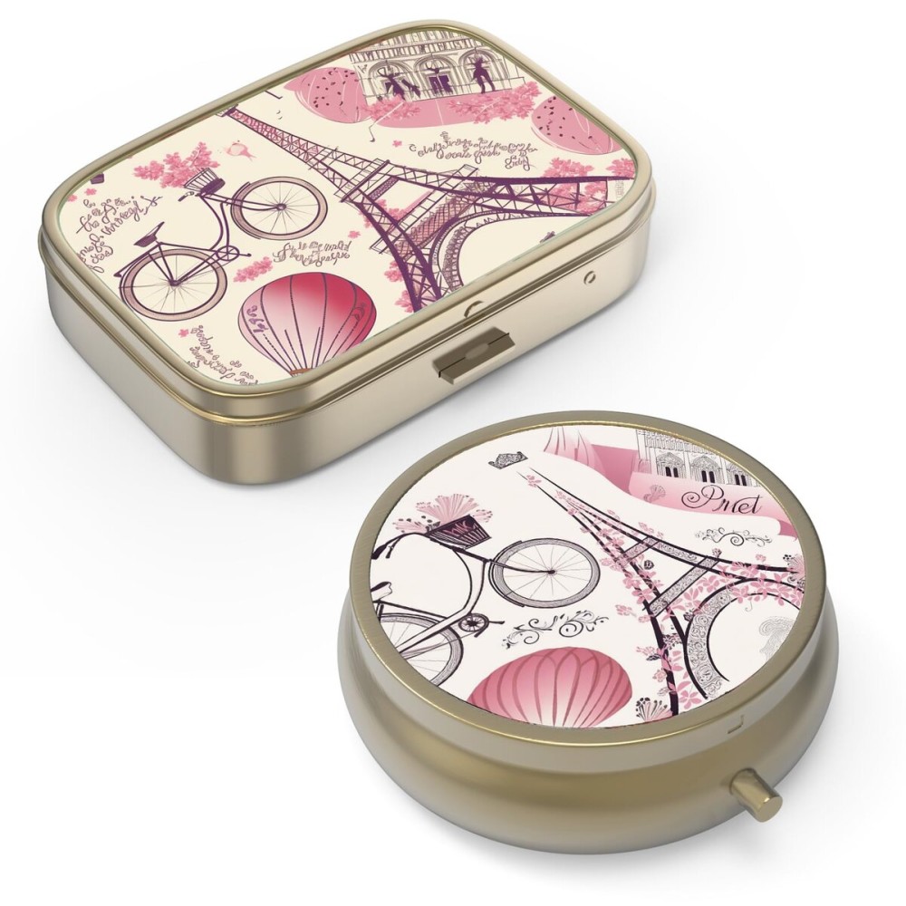 Pill Case Pill Box with Mirror Retro Small Pill Case for Purse or Pocket Bronze Pill Box or Vitamins, Fish Oil, Supplements, Pill Containe Travel Gifts2PCS