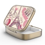 Pill Case Pill Box with Mirror Retro 2 Compartment Small Pill Case for Purse or Pocket Bronze Rectangular Pill Box or Vitamins, Fish Oil, Supplements, Pill Containe Travel GiftsParis Eiffel Tower