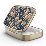 Pill Case Pill Box with Mirror Retro 2 Compartment Small Pill Case for Purse or Pocket Bronze Rectangular Pill Box or Vitamins, Fish Oil, Supplements, Pill Containe Travel GiftsRetro Rose Floral