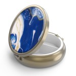 Pill Case Pill Box with Mirror Retro 3 Compartment Small Pill Case for Purse or Pocket Bronze Small Roud Pill Box or Vitamins, Fish Oil, Supplements, Pill Containe Travel GiftsMarble Paint