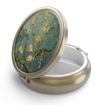 Pill Case Pill Box with Mirror Retro 3 Compartment Small Pill Case for Purse or Pocket Bronze Small Roud Pill Box or Vitamins, Fish Oil, Supplements, Pill Containe Travel Gifts Vangogh Art