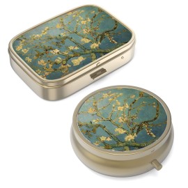 Pill Case Pill Box with Mirror Retro Small Pill Case for Purse or Pocket Bronze Pill Box or Vitamins, Fish Oil, Supplements, Pill Containe Travel Gifts2PCS
