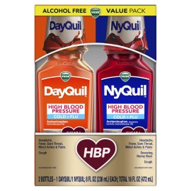 VICKS DayQuil & NyQuil High Blood Pressure Cold & Flu Relief Liquid Medicine Co-Pack, Powerful Multi-Symptom Daytime & Nighttime Relief for Cold, Cough, and Flu Symptoms, Sugar & Alcohol Free, 2x8oz