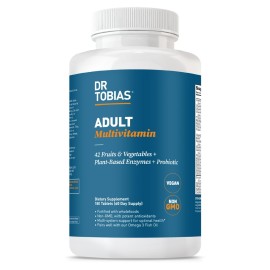 Dr. Tobias Adult Multivitamin for Women & Men, Immune Supporting Vitamins from 42 Fruits, Vegetables, Plus Probiotics, Vegan Multivitamins for Men & Women, Non-GMO, 180 Tablets, 60 Servings