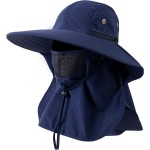 HEEHIPOO Mens Women Fishing Hat UPF 50+ Wide Brim Sun Hat with Face Cover & Neck Flap Navy