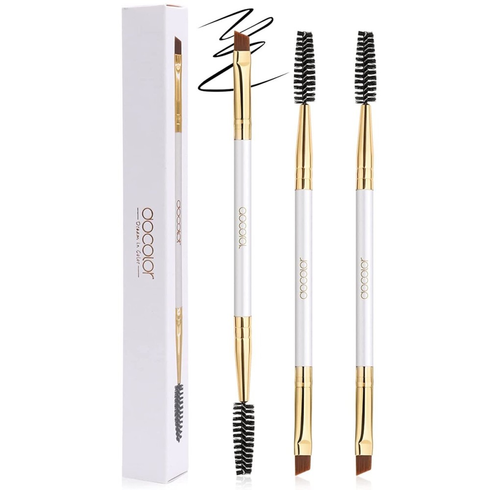 Docolor Eyebrow Brush Duo Eyebrow Spoolie 3Pcs Professional Angled Eye Brow Brush Perfect for Lining and Shaping Brows, Spoolie for Brows or Lashes White