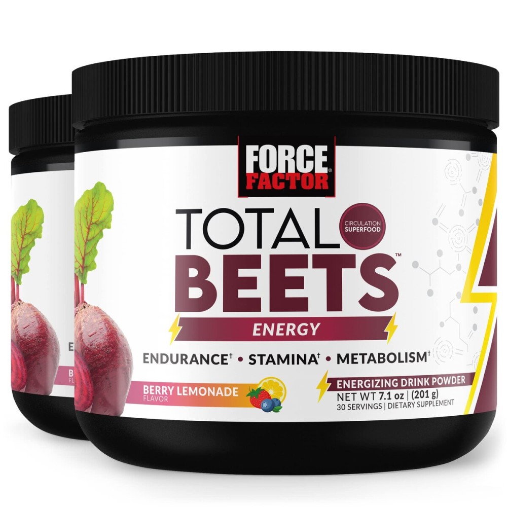 Total Beets Energy Drink Mix 2-Pack, Superfood Beet Root Powder, Nitrates to Boost Energy, Support Circulation, Blood Flow, Nitric Oxide and Stamina, Heart Health Supplement, Force Factor, 60 Servings