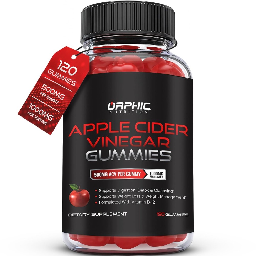 ORPHIC NUTRITION Apple Cider Vinegar Gummies - 1000mg - ACV Weight Loss Gummies - Supports Digestion, Detox & Cleansing - VIT B12, Beetroot - Gomitas de Vinagre de Manzana (120 pcs)