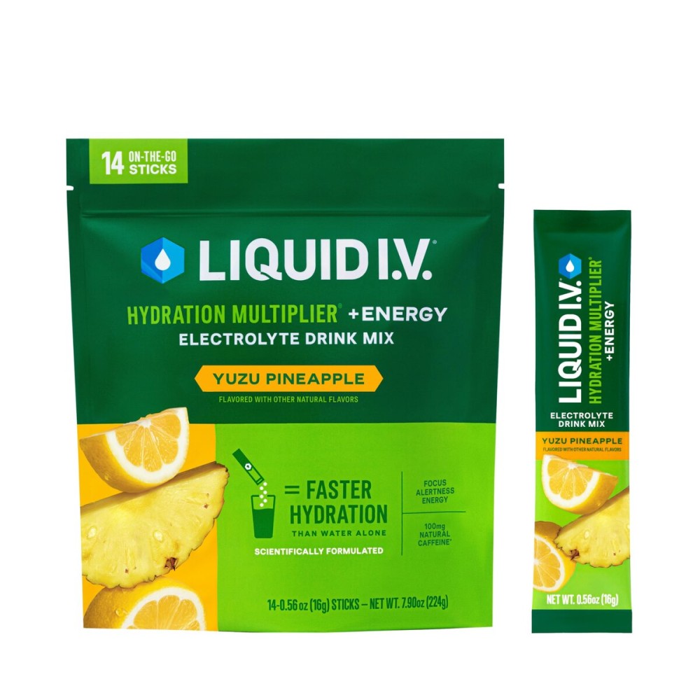 Liquid I.V. Hydration Multiplier +Energy - Yuzu Pineapple | Electrolyte Powder Drink Mix | 1 Pack (14 Servings)