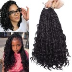 Beverlee 10 Inch 8 Packs Boho Box Braids Goddess Box Braids Crochet Hair Bohemian Hippie Braids Braiding Hair Box Braids with Curly Ends Messy Pre-looped Synthetic Kids Crochet Hair for Black Women