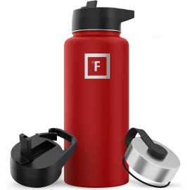 IRON FLASK Camping & Hiking Hydration Flask with Straw, Wide Mouth Insulated Stainless Steel Sports Water Bottle - 32 oz Fire Red