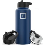 IRON FLASK Camping & Hiking Hydration Flask with 3 Lids - Stainless Steel, Double Walled & Vacuum Insulated Water Bottle - Leak Proof & BPA Free (Navy Blue, Straw - 32 oz)