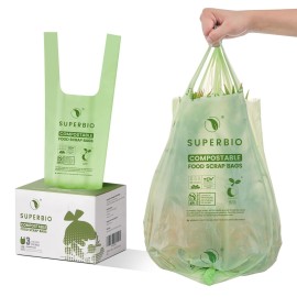 SUPERBIO 3 Gallon Compostable Food Waste Bags, 80 Count, Food Scrap Bags with Handles, ASTM D6400, BPI and OK compost INDUSTRIAL