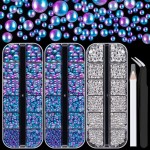 4000PCS Flatback Rhinestones and Half Round Pearls Kit 22, Multi Size Glass Clear Crystals, Plastic Flat Back Blue Mermaid Dome Bead with Pickup Pencil and Tweezer for Nail Art