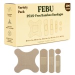 FEBU Eco-Friendly Bamboo Fabric Bandages | PFAS Free Bandages for Scrapes & Cuts | Flexible Fabric Bandage | Fully Compostable, Latex Free Bandage | 200 Count Bulk Variety