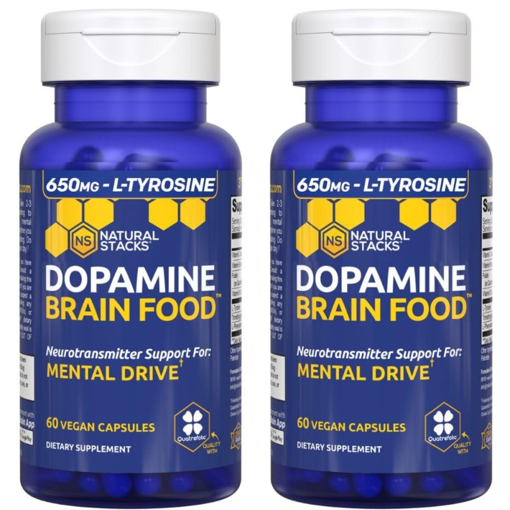 Dopamine Brain Food - 650mg L-Tyrosine Supplement - Dopamine Supplement for Focus & Mental Drive - Supports Mental Energy - Neurotransmitter Support with B Vitamins - 120 Capsules
