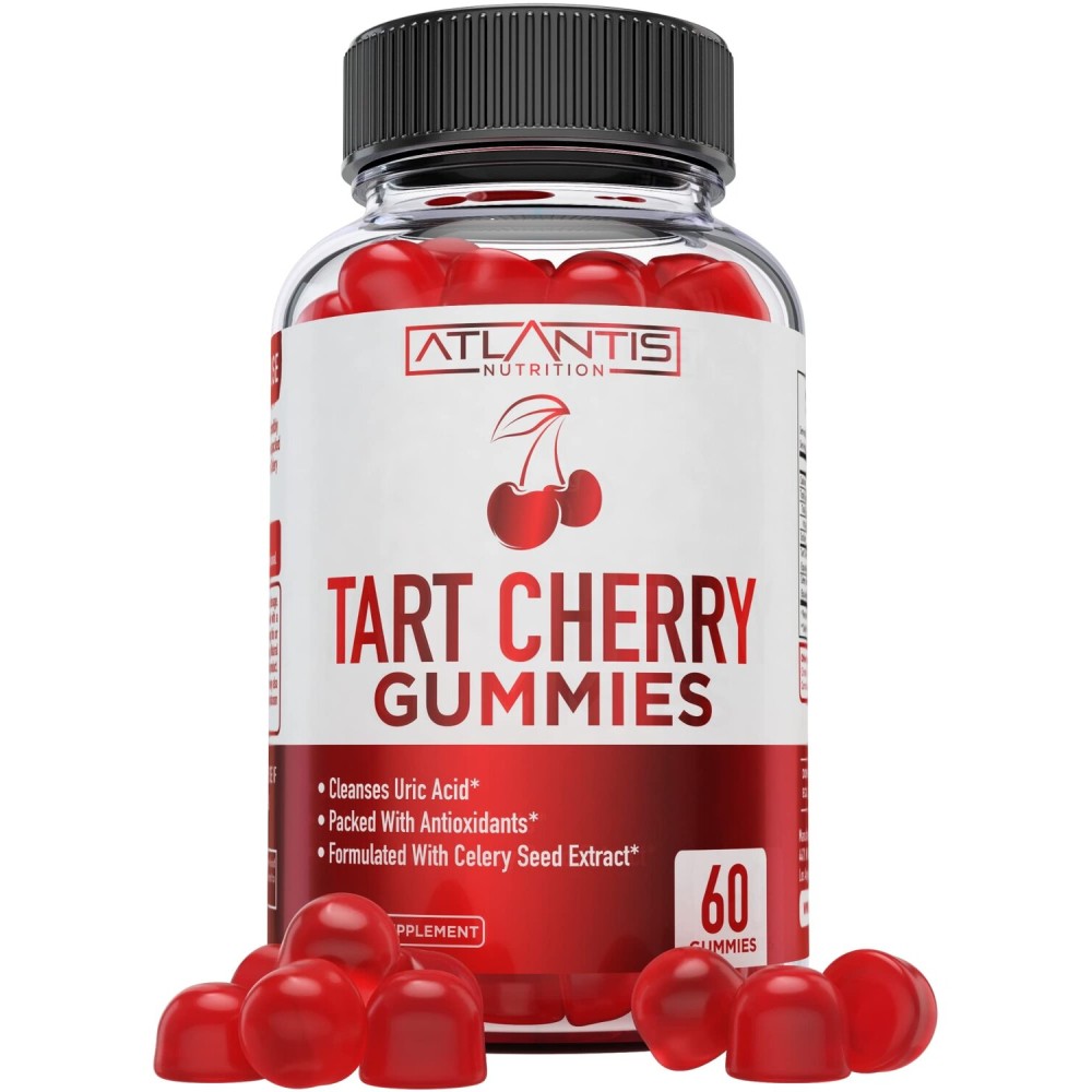 Atlantis Nutrition Tart Cherry Gummies with Celery Seed Extract - Advanced Uric Acid Cleanse for Immediate Gout Relief, Joint Relief & Recovery | Powerful Antioxidant with Joint Support - 60 Gummies