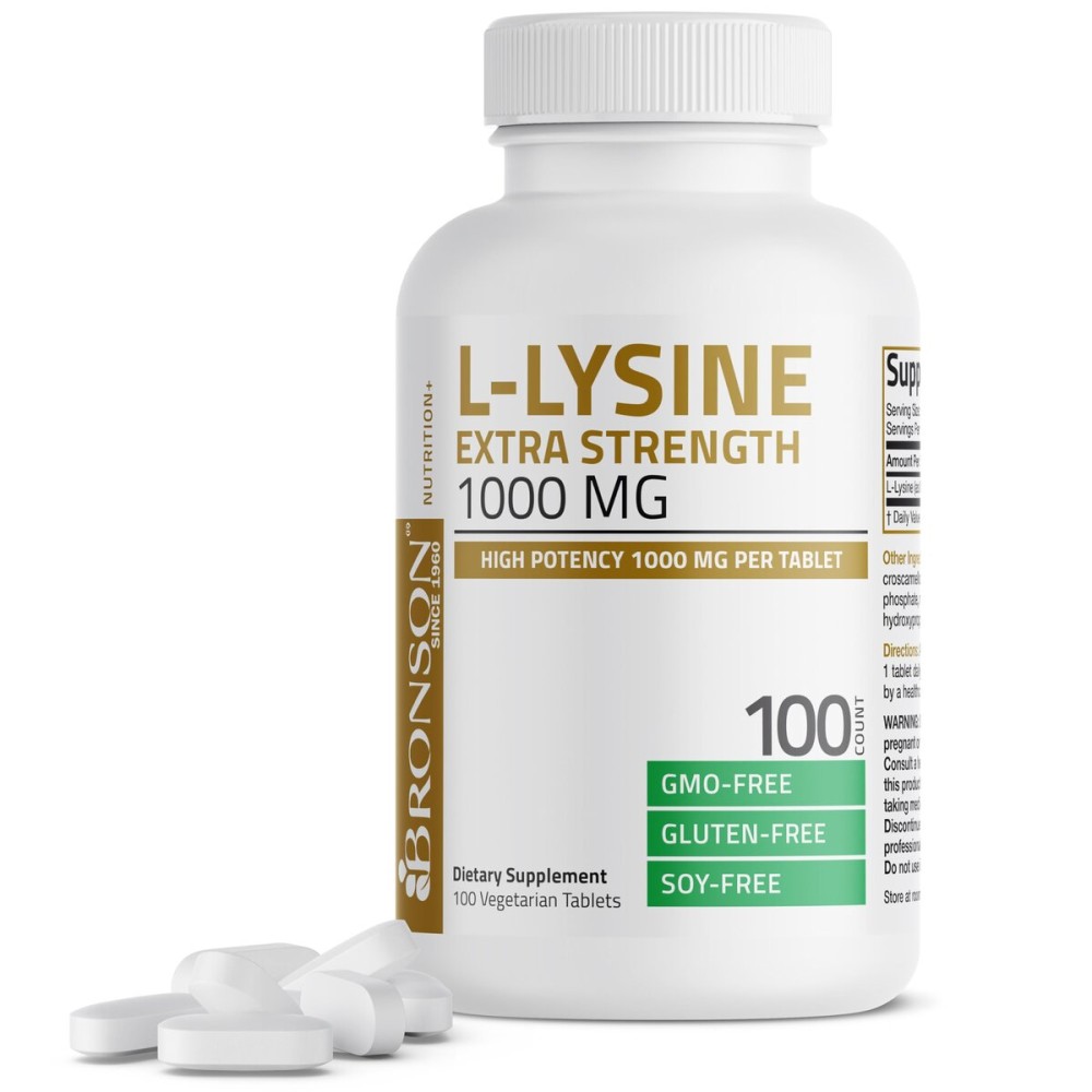 Bronson L-Lysine Extra Strength 1000 MG per Tablet High Potency, Immune Support & Supports Collagen Synthesis, Non-GMO, 100 Vegetarian Tablets
