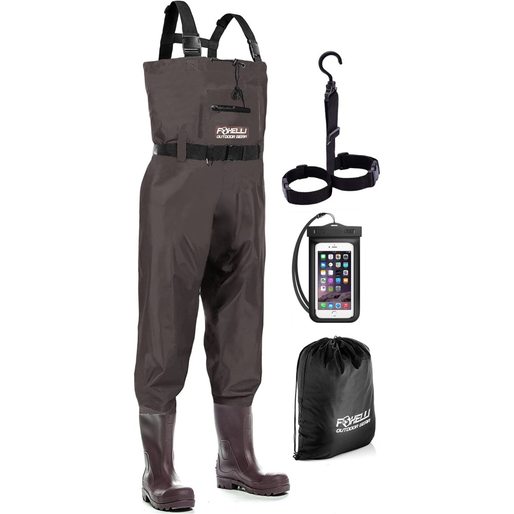 Foxelli Chest Waders - Waterproof 2-ply Nylon/PVC Camo Hunting Fishing Waders for Men and Women with Boots