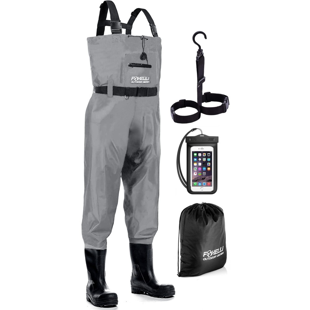 Foxelli Chest Waders - Waterproof 2-ply Nylon/PVC Camo Hunting Fishing Waders for Men and Women with Boots