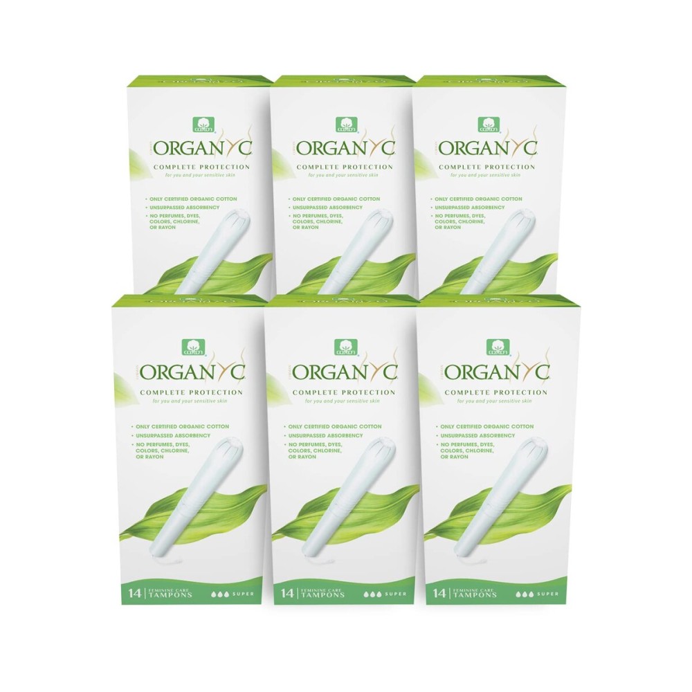 Organyc - 100% Certified Organic Cotton Tampons - Cardboard Applicator, Free from Chlorine, Perfumes, Rayon, and Chemicals. Super Flow, 14 Count (Pack of 6).