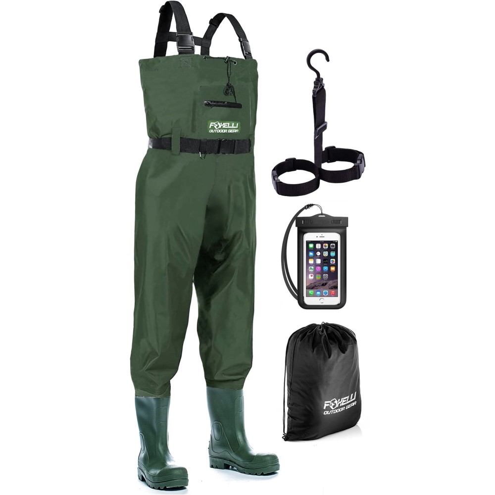 Foxelli Chest Waders - Waterproof 2-ply Nylon/PVC Camo Hunting Fishing Waders for Men and Women with Boots