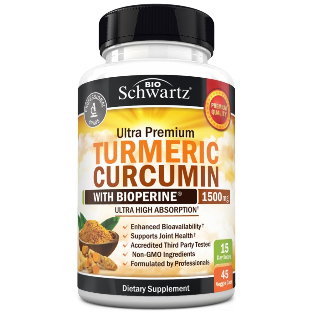 Turmeric Curcumin with Black Pepper Extract 1500mg - High Absorption Ultra Potent Turmeric Supplement with 95% Curcuminoids and BioPerine - Non GMO Tumeric Capsules for Joint Support - 45 Capsules