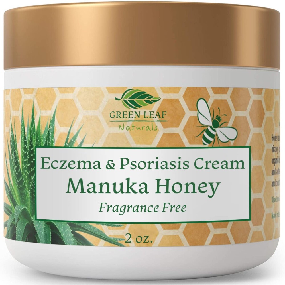 Manuka Honey Eczema Cream Moisturizing Lotion Fragrance Free For Psoriasis Relief - Itchy, Dry Skin Rash Ointment - Skin Soothing Moisturizer - Body & Face Cream - Kids & Adults 2oz