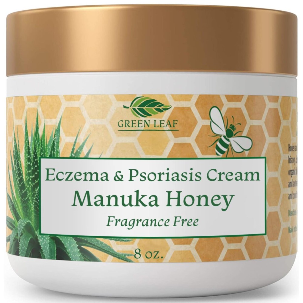 Manuka Honey Eczema Cream Moisturizing Lotion Fragrance Free For Psoriasis Relief - Itchy, Dry Skin Rash Ointment - Skin Soothing Moisturizer - Body & Face Cream - Kids & Adults 8oz