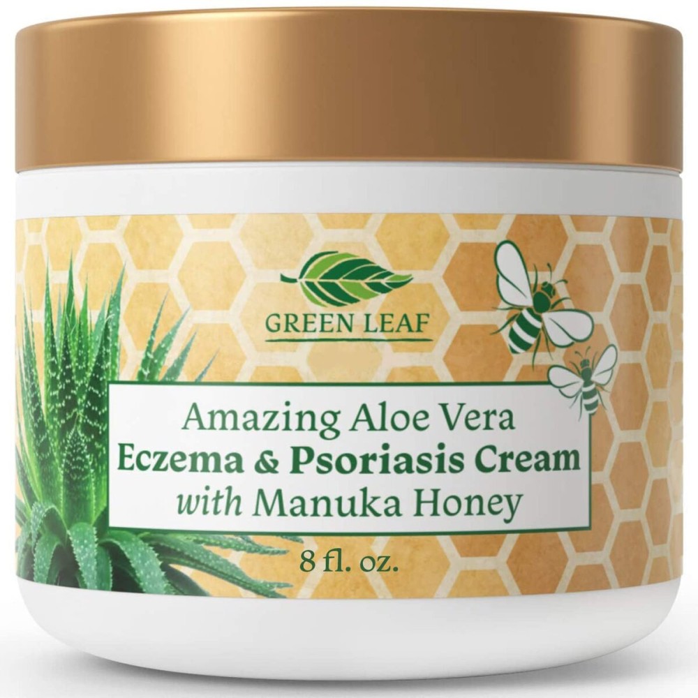 Manuka Honey Eczema Cream Moisturizing Lotion Treatment For Psoriasis Relief - Itchy, Dry Skin Rash Ointment -Skin Soothing Moisturizer Baby Kids & Adults -High Strength Body & Face Cream 8oz