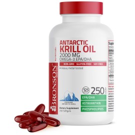 Bronson Antarctic Krill Oil 2000 mg with Omega-3s EPA, DHA, Astaxanthin and Phospholipids, 250 Softgels (125 Servings)