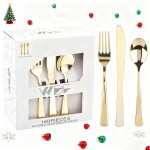 WDF 160 Piece Gold Plastic Silverware - Heavy Duty Gold Silverware Includes 80 Forks, 40 Spoons, 40 Knives, Plastic Utensils Perfect for Wedding, Christmas Party